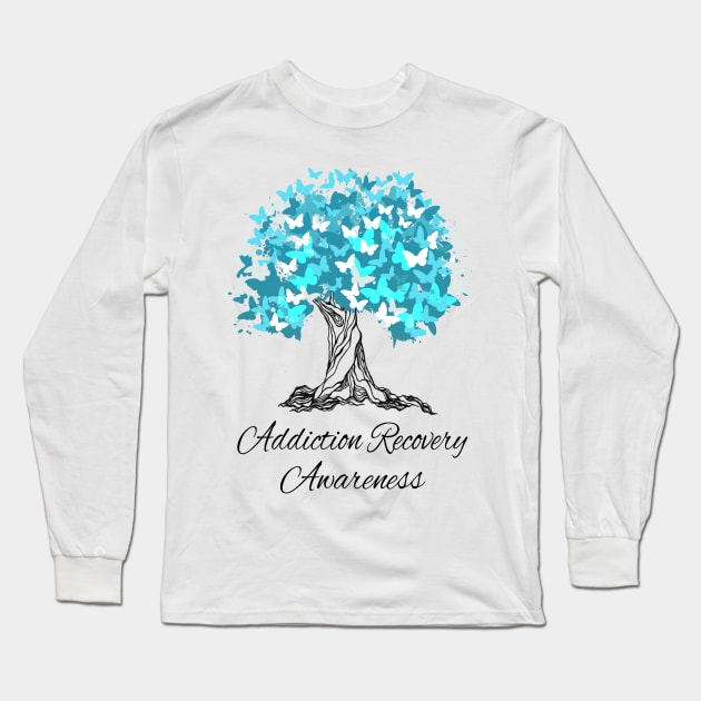 Addiction Recovery Awareness Butterfly Support Long Sleeve T-Shirt by MerchAndrey